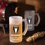 Personalized Groomsman Pint Beer Glass Mug with Name and Date Bachelor Party Wedding Anniversary Gift for Groomsmen