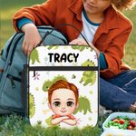 Personalised Animal Rainbow Cartoon Kid Character Portable Insulated Lunch Bag with Name and Mesh Pocket Back to School Birthday Gift for Boys Girls