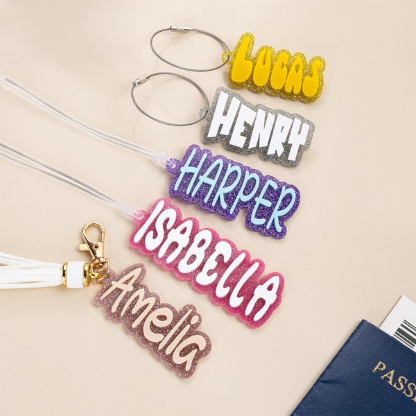 Personalized Glitter Luggage Bag Backpack Acrylic Name Tag Travel Accessories Daily Use Birthday Gift for Traveler Student