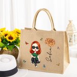 Personifierad söt tecknad kvinna flicka födelseblomma jute toteväska med namn bröllop födelsedag mors dag present till henne