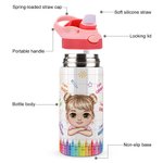 Personalized Cartoon Kid Childlike Doodles 12 oz Insulated Water Bottle with Name Initial and Straw Back to School Birthday Gift for Boys Girls