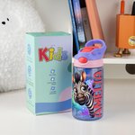 Personalisierte 475 ml Wasserflasche mit Cartoon-Tier Namen und Silikon-Strohhalm Schulanfang Geburtstag Geschenk für Jungen Mädchen Kinder