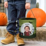 Personalized Face Photo Wizard Mummy Vampire Trick or Treat Bag Sweets Bucket with Name Halloween Party Favors Gift for Boys Girls