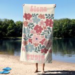 Toalla de playa personalizada con diseño floral retro y nombre estilo bohemio de secado rápido regalo de cumpleaños y fiestas para chicas y mujeres