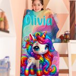 Personalizzato Dinosauri Fantasia Unicorni Coperta morbida con nome Home Decor Regalo di compleanno per bambini