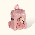Zainetto da scuola personalizzato con orsacchiotto removibile e nome ricamato regalo perfetto per rientro a scuola per bambini
