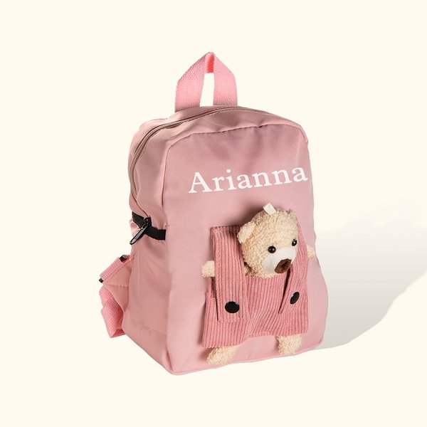 Zainetto da scuola personalizzato con orsacchiotto removibile e nome ricamato regalo perfetto per rientro a scuola per bambini
