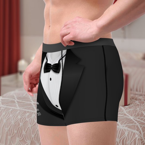 Boxer da uomo personalizzati con nome e data Regalo di anniversario di matrimonio per gli sposi
