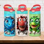 Personalized Dinosaur Fantasy Unicorn Name 12 oz Kid Insulated Water Bottle with Handle and Silicone Straw Birthday Back To School Gift for Boy Girl
