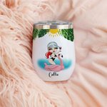 Personalised Cartoon Pool Girl Tanned and Tipsy 12 oz Wine Tumbler with Name Funny Summer Holiday Holiday Birthday Gift for Women