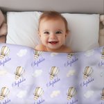 Personlig fly fly varmluftsballong sky swaddle teppe og knutehatt sett med navn bursdag baby shower gave til nyfødte babyer