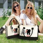 Personalised Birth Flower Tooth Black and White Large Canvas Tote Bag with Name Birthday Appreciation Gift for Women Dentists