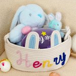 Panier de rangement personnalisé avec nom et oreilles de lapin en coton 100% tissé Cadeau de fête, d'anniversaire et de douche pour bébé et enfant