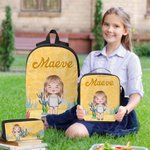 Personalizzato Personaggi dei cartoni animati multicolore Zaino Borsa per il pranzo Portamatite con nome Regalo di compleanno per bambini e bambine