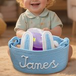 Panier de rangement personnalisé avec nom et oreilles de lapin en coton 100% tissé Cadeau de fête, d'anniversaire et de douche pour bébé et enfant