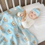 Personlig fly fly varmluftsballong sky swaddle teppe og knutehatt sett med navn bursdag baby shower gave til nyfødte babyer