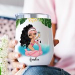Personalised Cartoon Pool Girl Tanned and Tipsy 12 oz Wine Tumbler with Name Funny Summer Holiday Holiday Birthday Gift for Women