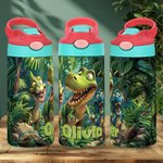 Personalized Dinosaur Fantasy Unicorn 12 oz Insulated Kid Water Bottle with Name Handle and Silicone Straw Birthday Back to School Gift for Kids