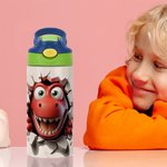 Personalized Dinosaur Fantasy Unicorn Name 12 oz Kid Insulated Water Bottle with Handle and Silicone Straw Birthday Back To School Gift for Boy Girl