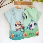 Asciugamano da spiaggia con cappuccio personalizzato in microfibra asciugatura rapida con nome e animali marini vacanze estive regalo per ragazzi
