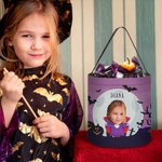 Personalized Face Photo Wizard Mummy Vampire Trick or Treat Bag Sweets Bucket with Name Halloween Party Favors Gift for Boys Girls