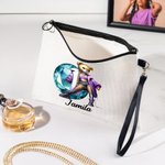 Personalised Hip-Hop Girl Teddy Bear Birthstone Design Makeup Bag with Name and Wrist Strap Birthday Gift for Black Queen Hip-Hop Lovers