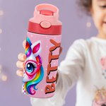 Personalized Dinosaur Fantasy Unicorn Name 12 oz Kid Insulated Water Bottle with Handle and Silicone Straw Birthday Back To School Gift for Boy Girl