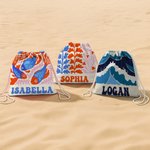 Personalisierte Kunst Ozean Quallen Wale Tiere Pflanzen Schnell trocknend Übergröße 2 in 1 Rucksack Strandtuch mit Namen Party Reise Geschenk für Kinder Erwachsene