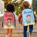 Personalizzato Personaggi dei cartoni animati multicolore Zaino Borsa per il pranzo Portamatite con nome Regalo di compleanno per bambini e bambine
