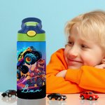 Personalized Dinosaur Fantasy Unicorn 12 oz Insulated Kid Water Bottle with Name Handle and Silicone Straw Birthday Back to School Gift for Kids
