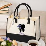 Personalised Birth Flower Tooth Black and White Large Canvas Tote Bag with Name Birthday Appreciation Gift for Women Dentists