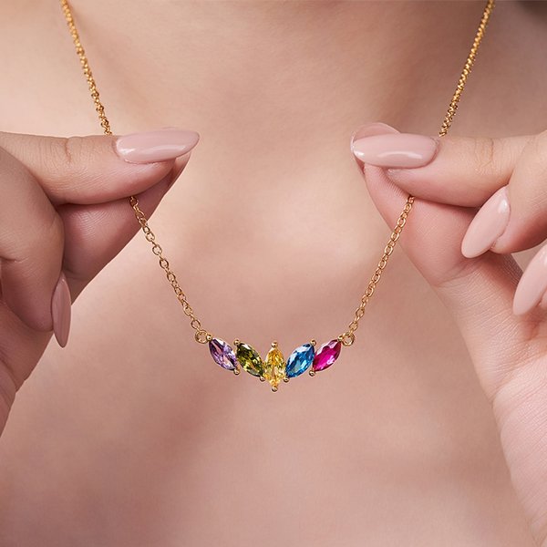 Personalized 1-7 Family Birthstones Necklace Dainty Jewellery Mother's Day Birthday Gift for Women