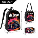 Personalised Watercolour Cartoon Lorrys Backpack Lunch Bag Pencil Case Set with Name Back to School Birthday Gift for Boys Girls Students