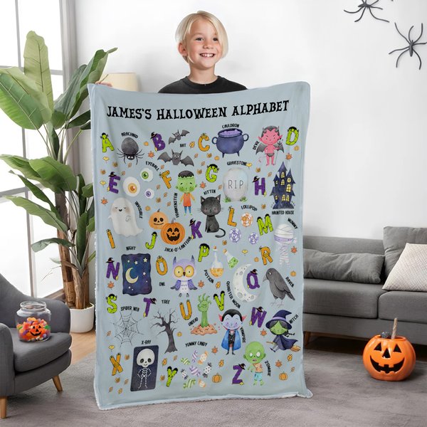 Personlig rolig Halloween alfabet mjuk pläd med namn heminredning utbildad Halloween present till baby småbarn