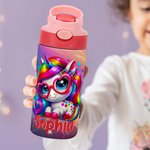 Personalized Dinosaur Fantasy Unicorn 12 oz Insulated Kid Water Bottle with Name Handle and Silicone Straw Birthday Back to School Gift for Kids