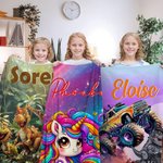 Personalizzato Dinosauri Fantasia Unicorni Coperta morbida con nome Home Decor Regalo di compleanno per bambini