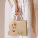 Personalised Birth Flower Large Beach Jute Tote Bag with Name Mother's Day Birthday Wedding Party Gift for Women