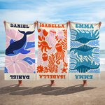 Personalisierte Kunst Ozean Quallen Wale Tiere Pflanzen Schnell trocknend Übergröße 2 in 1 Rucksack Strandtuch mit Namen Party Reise Geschenk für Kinder Erwachsene