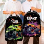 Personalised Watercolour Cartoon Lorrys Backpack Lunch Bag Pencil Case Set with Name Back to School Birthday Gift for Boys Girls Students