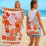 Personalisierte Kunst Ozean Quallen Wale Tiere Pflanzen Schnell trocknend Übergröße 2 in 1 Rucksack Strandtuch mit Namen Party Reise Geschenk für Kinder Erwachsene