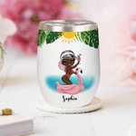 Personalised Cartoon Pool Girl Tanned and Tipsy 12 oz Wine Tumbler with Name Funny Summer Holiday Holiday Birthday Gift for Women