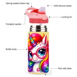 Personalized Dinosaur Fantasy Unicorn Name 12 oz Kid Insulated Water Bottle with Handle and Silicone Straw Birthday Back To School Gift for Boy Girl