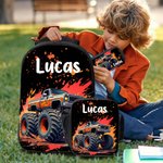 Personalised Watercolour Cartoon Lorrys Backpack Lunch Bag Pencil Case Set with Name Back to School Birthday Gift for Boys Girls Students