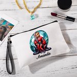 Personalised Hip-Hop Girl Teddy Bear Birthstone Design Makeup Bag with Name and Wrist Strap Birthday Gift for Black Queen Hip-Hop Lovers
