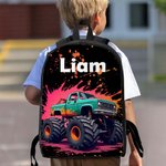 Personalised Watercolour Cartoon Lorrys Backpack Lunch Bag Pencil Case Set with Name Back to School Birthday Gift for Boys Girls Students