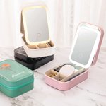Portagioie portatile in pelle PU personalizzato con nome e specchio LED a tre colori per trucco regalo di compleanno essenziale per donne