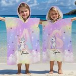 Henkilökohtainen Fantasy Unicorn Ylimitoitettu pehmeä hupullinen rantapyyhe nimellä Initial Beach Party Travel Kesäloma Syntymäpäivälahja tytöille