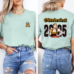 Personalisiertes Oktoberfest 2025 Cartoon-Charakter Baumwolle T-Shirt mit Biermuster-Initiale Party Geschenk für Kinder Erwachsenen Bierliebhaber