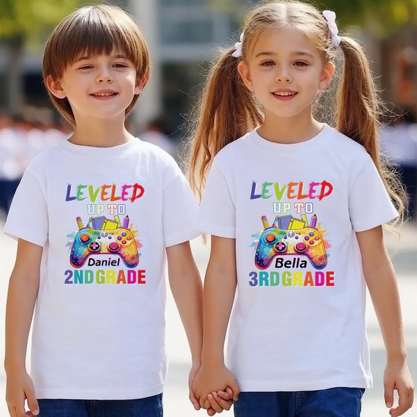 Personalised Gamepad Ink Splashing Design T-shirt Sweatshirt Hoodie with Name and Grade Back to School Birthday Gift for Boys Girls