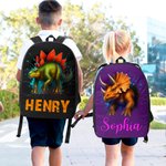 Personalized 3D Cartoon Dinosaur Multicolor Backpack with Name Back to School Birthday Gift for Kids Students